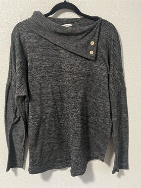 Women's Charcoal Asymmetrical Button-Shoulder Turtleneck Sweater